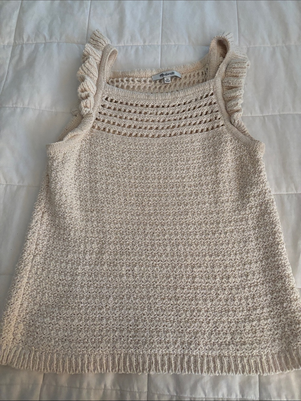 Madewell Cream Crochet Knit Ruffle-Strap Tank